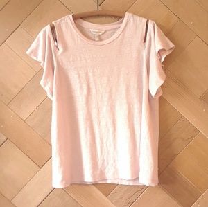 Rebecca Taylor Linen Blush Pink Cold Shoulder L